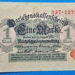 1914 -es GERMANY - Reichsschuldenverwaltung - 1 Mark vízjeles bankó ! VF (L1844) fotó