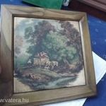 Régebbi szép kép porcelán csempe lapon fa keretben 27, 3 x 27, 3 cm fotó