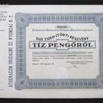 Athenaeum Irodalmi és Nyomdai Részvénytársulat 1/10 tört részvény 10 pengő 1943 bianco fotó