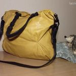 Töksárga - szénfekete valódi bőr, elegáns shopperfazonú táska fotó