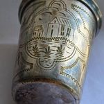 Antik vésett ezüstözött pohár - Templommal, városképpel díszített ezüstözött keresztelő pohár... fotó