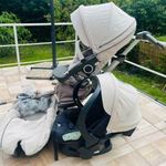 Márkás, masszív norvég babakocsi, Stokke Xplory V3 modell, barna-bézs, mindennel fotó