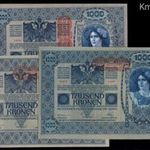 1000 korona Kronen 1902 (1918) - DÖ felülbélyegzéssel - 3 változat együtt - EF fotó
