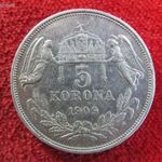 FERENC JÓZSEF 5 KORONA 1909 KB EZÜST: 24g nsz+ , kis peremhiba fotó