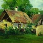 Murin Vilmos : Házikó napraforgókkal fotó