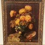Marguerite Geraud (1879-1969) Csendélet Rózsákkal c. antik festménye 99x83cm Eredeti Garanciával!! fotó