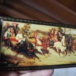 Régebbi szép kézzel festett orosz lakk doboz tető festői szignóval 16 x 8, 1 cm fotó