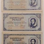 3 DARAB HASZNÁLT 1945-ÖS 1 MILLIÓ PENGŐ BANKJEGY (VF/VF+) (A090) fotó