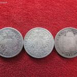 3db FERENC JÓZSEF 1 FLORIN és FORINT 1875, 1878, 1881 EZÜST: 36, 7g nsz fotó