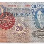 HASZNÁLT 1913-AS 20 KORONA FELÜL BÉLYEGZETT BANKJEGY (VF) (A086) fotó