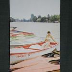 Kártyanaptár, Szarvas, Aranyszarvas kemping, csónak, kenú, női modell, 1984 fotó