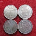 4db SVÁJC 5 FRANK 1965, 66, 67, 69 EZÜST: 60g / 835 EGYBEN ELADÓ ! kiv+ fotó