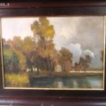 Markó Endre festmény, tájkép, olaj, vászon, jelzett, sérült, javított, 92x72 cm, 85x63 cm, fotó