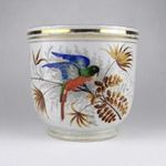 1V377 Antik nagyméretű kézzel festett papagájos porcelán kaspó 17.2 x 18 cm - Sérült fotó