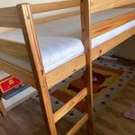 90x200 Magas Fenyőfa emeletes gyerek ÁGY + MATRAC hozzá! fotó