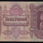 100 pengő 1930 extra alacsony, 000004-es sorszám (VF+) fotó