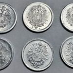 Németország/Császárság 1917A-J Al 1 Pfennig 6db klf verdejellel (18 USD) a EXTRÁK AE483 fotó
