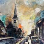 IMPRESSZIONISTA OLAJFESTMÉNY - TEMPLOM AZ ÚT SZÉLÉN 48x36 cm fotó