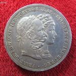 FERENC JÓZSEF és ERZSÉBET EZÜSTLAKODALMI 2 FLORIN/FORINT 1879 EZÜST: 24, 6g kiv , kis peremhiba fotó