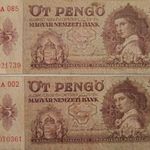 2 DARAB HASZNÁLT 1939-ES 5 PENGŐ BANKJEGY (VF+) (A077) fotó