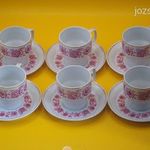 Hollóházi porcelán rózsaszín virágmintás kávés készlet 6 darabos fotó