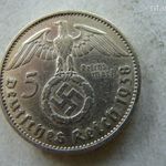 EZÜST NÉMET NÁCI HOROGKERESZTES 5 MÁRKA, 1938 A. 1 DB. 13, 88 GR. fotó