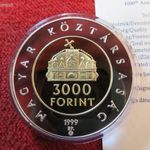 ÁLLAMALAPÍTÁS 3000 FORINT 1999 EZÜST: 31, 46g PP, nagyon enyhe oxidfolt fotó