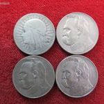 LENGYELORSZÁG 5 ZLOTY 1933, 34, 35, 36 EZÜST: 43, 5g EGYBEN ELADÓ ! nsz+ fotó