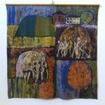 1B095 Szuppán Irén : Retro alakok batikolt jelzett festmény 138 x 138 cm fotó