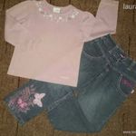 Barbie hímzett vékonyabb farmer naci + Újszerű NEXT pamut felső 2-3 év 98 fotó