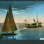 Balatonfüred, Tórészlet vitorlással és hajóval, 1908 (keretes felírással) fotó
