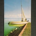 Képeslap, Balaton part, móló, vitorlás hajó látkép, részlet, 1967- fotó