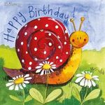 Képeslap Alex Clark borítékkal, 14x14 cm, csiga HBD fotó