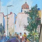 Bánfi - "Utcarészlet alakokkal..." - (olaj, karton 33×27 cm) fotó