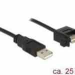 DeLock USB 2.0 Type-A male > USB 2.0 Type-A female panel-mount cable 0, 25m Black fotó