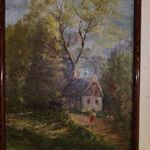 Rudnay Gyula - Folyóparti ház, nőalkakkal- gyönyörű régi festmény -1Ft! Nincs minimálár!!! fotó