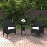 3 részes fekete polyrattan és edzett üveg kerti bisztrószett fotó