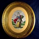 ANTIK XIX. SZÁZADI HISTORIZÁLÓ OVÁLIS KÉPKERET BENNE SZÍNES ACÉLMETSZET - KORABELI KÉP ! fotó