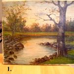 Régi olajfestmény: Tájkép patakkal 51 x 41 cm. – 2 db. fotó