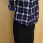 F&F lila-szürke kockás hosszú roll-up ujjú 100% pamut ing patentos elől 2 zseb galléros fazon fotó