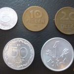 5, 10, 20, 50 fillér és 1 forint 1946-1957, 5 db, nagyon szépek, ezért ritkábbak is vannak közte fotó