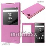 SLIM DESIGN notesz / mappa tok - RÓZSASZÍN - oldalra nyíló ablakos flip cover - SONY Xperia Z5 Co... fotó
