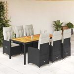7 részes fekete polyrattan kerti bisztrógarnitúra párnákkal fotó