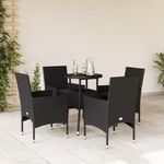 5 részes fekete polyrattan/üveg kerti étkezőgarnitúra párnákkal fotó