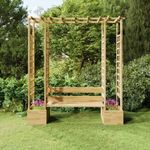 tömör impregnált fenyőfa kerti pergola paddal és virágtartókkal fotó