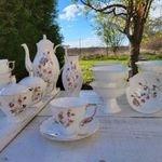 Csodás, ritka, kézzel festett, elegáns, litván JIESIA porcelán kávéskészlet, fagyis kelyhek, váza fotó