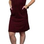 BCBG MAX AZRIA piros fekete TYÚKLÁB mintás rövid ujjú mutatós XS/S kötött RUHA i58 fotó