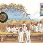 Gambia Érmés boríték bélyeggel. fotó