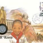 Észak-Korea Érmés boríték bélyeggel. fotó