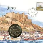 Jersey szigetek Érmés boríték bélyeggel. fotó